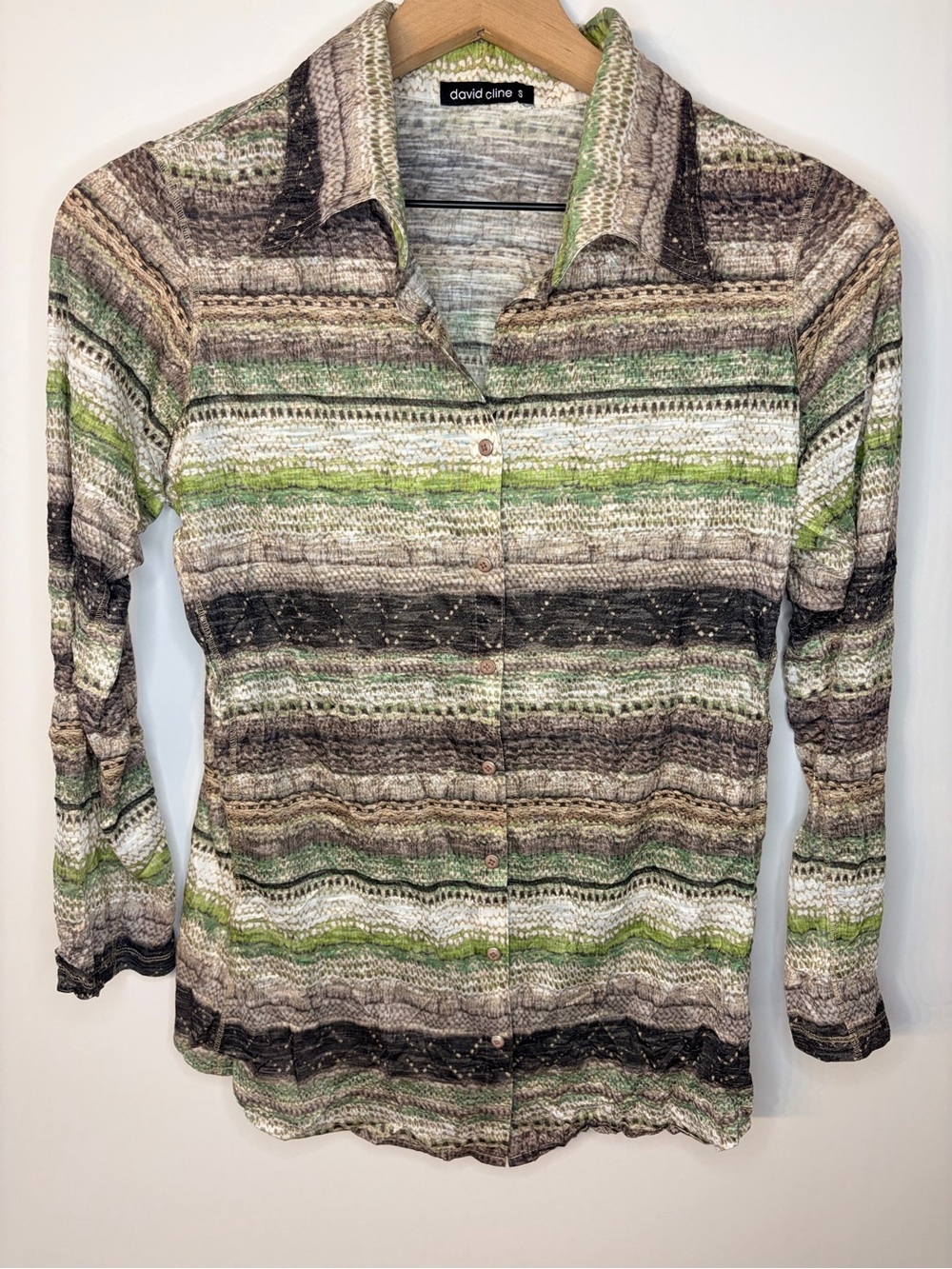David Cline Women’s Crushed Long Sleeve Shirt with Snap Buttons, Size Small